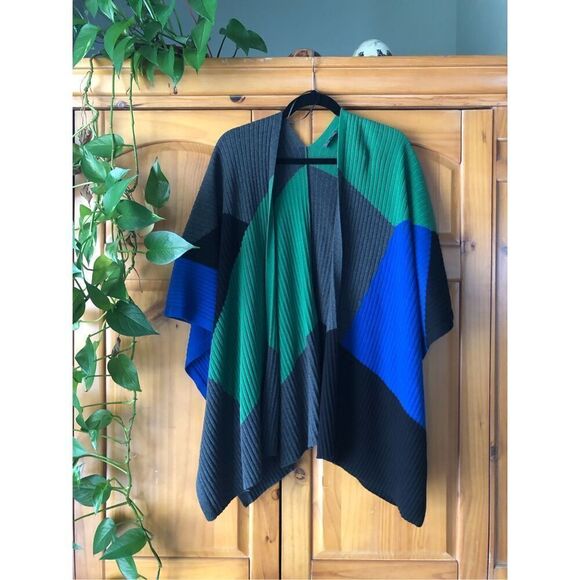 Vince Camuto Colorblock Wrap/Poncho Rib knit Size XS/S - Picture 3 of 11